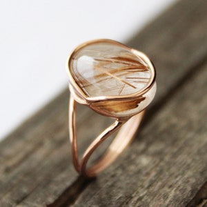 Golden rutile ring, Golden rutilated quartz, Rutilated Quartz Ring, Dainty Gold Ring, Sterling Silver Ring, Ring for women, Classic Jewelry image 9