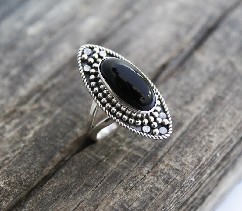 black statement ring gemstone ring Boho Ring Sterling Silver silver onyx jewelry Large Ring Black Onyx Ring