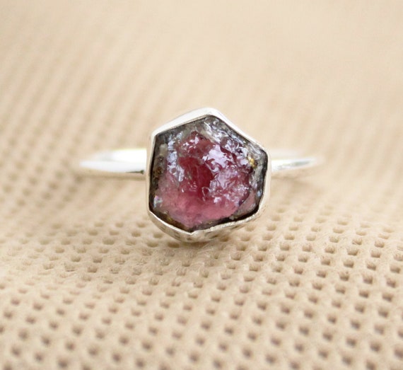 Raw Pink Tourmaline Ring Raw Ring Stacking Ring October Birthday Raw Stone Ring Birthday Gift Bohemian Jewelry Pink Toumaline