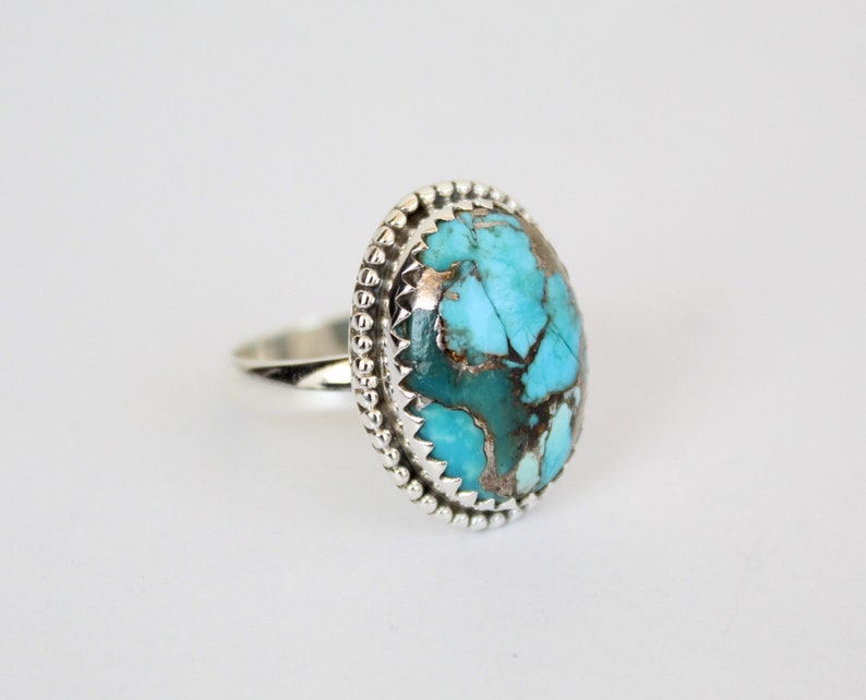 Gemstone ring Statement Ring Copper Turquoise Ring Boho Ring Turquoise Ring Gift for Her 925 Sterling Silver Ring