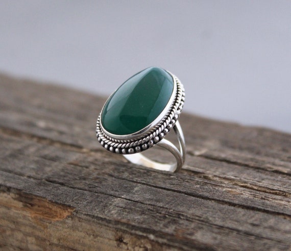 Green Onyx Ring, Green Gemstone Ring, Large Silver Rings, Chunky Silver Rings, Statement, Handmade, Natural, Boho, Organic, Gift for Mom