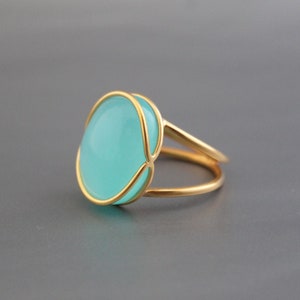 Aqua Chalcedony Ring, 18K Gold Ring,  Oval ring,  925 Sterling Silver Ring,  Gemstone Ring,  Gold Rings for women,  Promise Ring for her