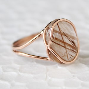 Golden rutile ring, Golden rutilated quartz, Rutilated Quartz Ring, Dainty Gold Ring, Sterling Silver Ring, Ring for women, Classic Jewelry image 8