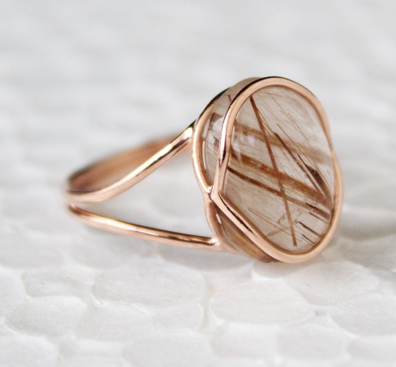 Golden rutile ring, Golden rutilated quartz, Rutilated Quartz Ring, Dainty Gold Ring, Sterling Silver Ring, Ring for women, Classic Jewelry image 8