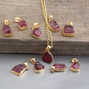 Raw Pink Tourmaline Necklace, Gold Plated Sterling Silver Pendant, October Birthstone, Crystal Jewelry Gift for Her, Dainty Layering Charm
