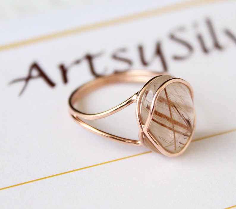 Golden rutile ring, Golden rutilated quartz, Rutilated Quartz Ring, Dainty Gold Ring, Sterling Silver Ring, Ring for women, Classic Jewelry image 7