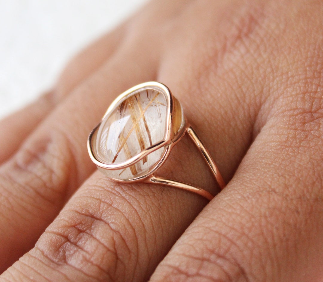 Golden rutilated quartz ring cheap