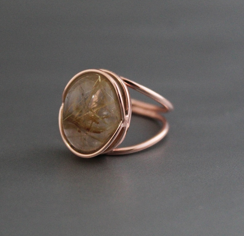 Golden rutile ring, Golden rutilated quartz, Rutilated Quartz Ring, Dainty Gold Ring, Sterling Silver Ring, Ring for women, Classic Jewelry image 2