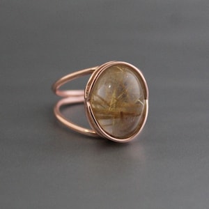 Golden rutile ring, Golden rutilated quartz, Rutilated Quartz Ring, Dainty Gold Ring, Sterling Silver Ring, Ring for women, Classic Jewelry image 6