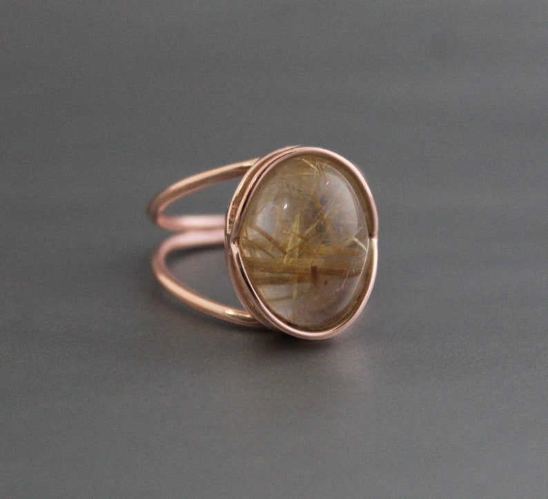 Golden rutile ring, Golden rutilated quartz, Rutilated Quartz Ring, Dainty Gold Ring, Sterling Silver Ring, Ring for women, Classic Jewelry image 6