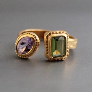 Amethyst Ring, Peridot Ring, 18K Dainty Gold Ring, Adjustable Band, Bridal Jewelry, Birthstone Jewelry, Custom Birthstone Ring, Gift for Mom