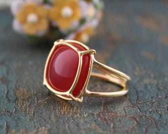 Carnelian Gold Ring, 18K Gold Plated Silver Ring, Red Gemstone Statement Ring, July Birthstone Ring, Bridesmaid Gift, Gift for Mom