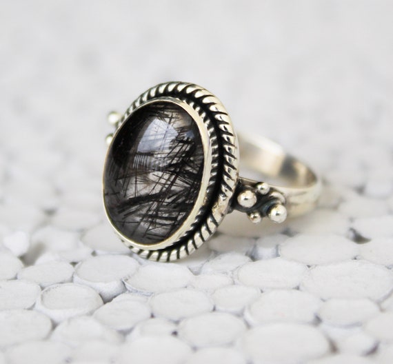 Rutilated Quartz Ring Black Rutile Ring Tourmalated Quartz