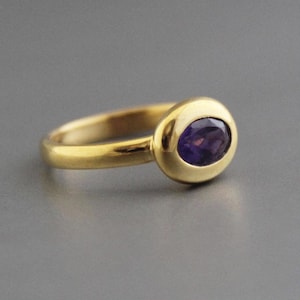 Amethyst Solitaire Ring, 14K Gold Filled, Oval Gemstone, Stackable Anniversary Ring