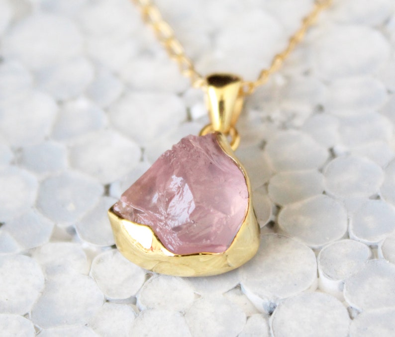 Gemstone Necklace Raw Crystal Necklace Stone Necklace 14k Gold Fill Raw Quartz Necklace Natural Crystal Necklace Rose Quartz Necklace