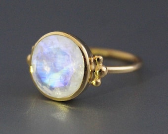 Rainbow Moonstone Ring, Sterling Silver 18K Gold Rainbow Moonstone Ring, June Birthstone Ring for Women, Gift for Her