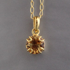 Citrine Necklace: Round November Birthstone, Sterling Silver, Handmade