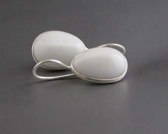 Handmade White Agate Drop Earrings: Minimalist Gemstone Jewelry