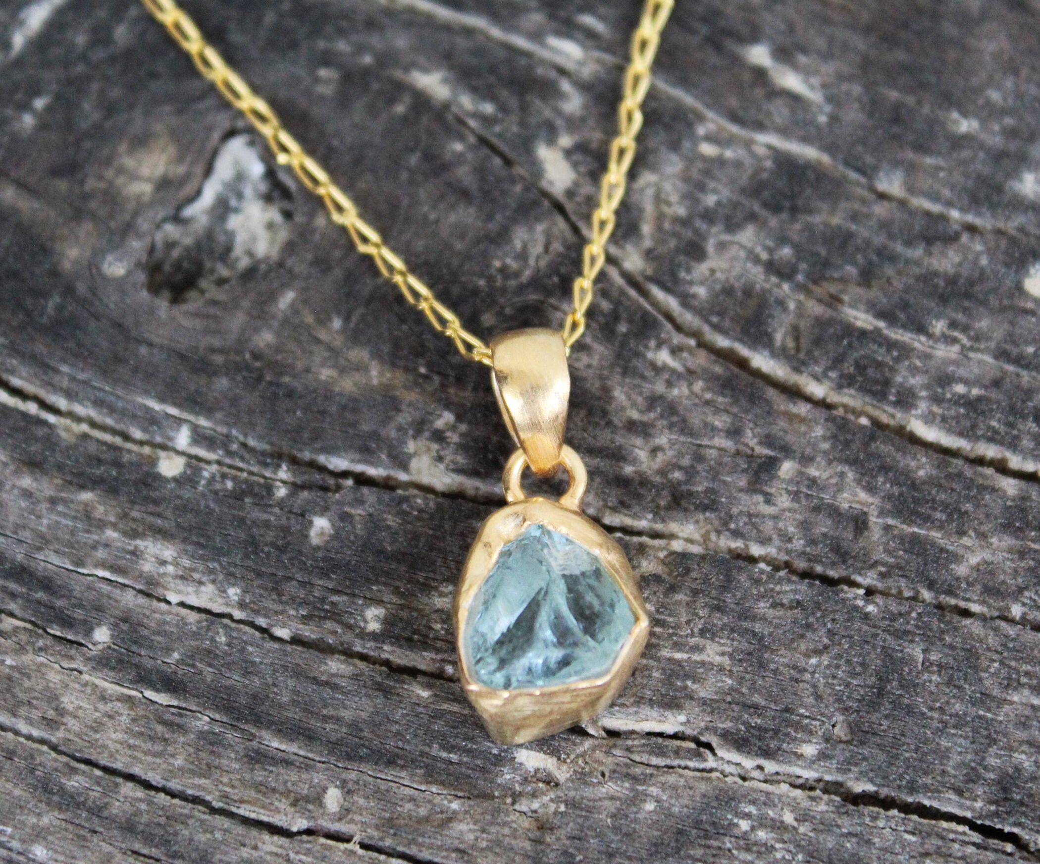 Raw Aquamarine Necklace Gold Necklace Rough Aquamarine | Etsy