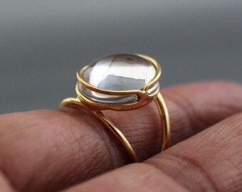 Clear Quartz Ring, 18K Gold Vermeil, Minimalist Modern Jewelry, Handmade Gemstone Ring