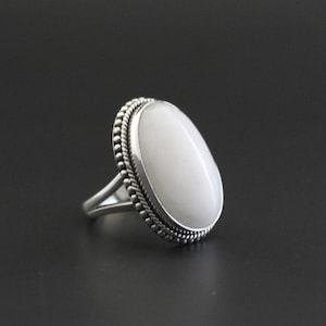 White Agate Sterling Silver Ring, Handmade Solitaire Statement, agatering