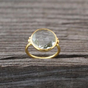 Green Amethyst Ring Sterling Silver, 14K Gold Gemstone Ring, February Birthstone, Green Stone Prasiolite Ring, Everyday Ring,Bridesmaid gift