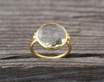 Grüner Amethyst Ring Sterling Silber, 14K Gold Edelstein Ring, Februar Geburtsstein, Grüner Stein Prasiolith Ring,  Brautjungfern Geschenk