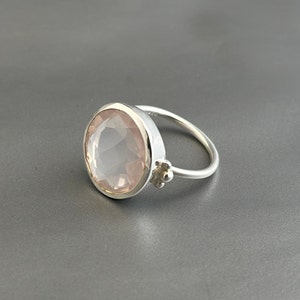 Pink Rose Quartz Ring, Dainty Silver Ring, Minimalist Ring, Gift for mother, Handmade, Statement, Organic, natural, bridesmade Gifts