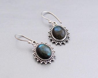 Labradorite Drop Earrings, 925 Sterling Silver Earrings, Handmade Gift for Her, Boho Mystic Crystal Jewelry