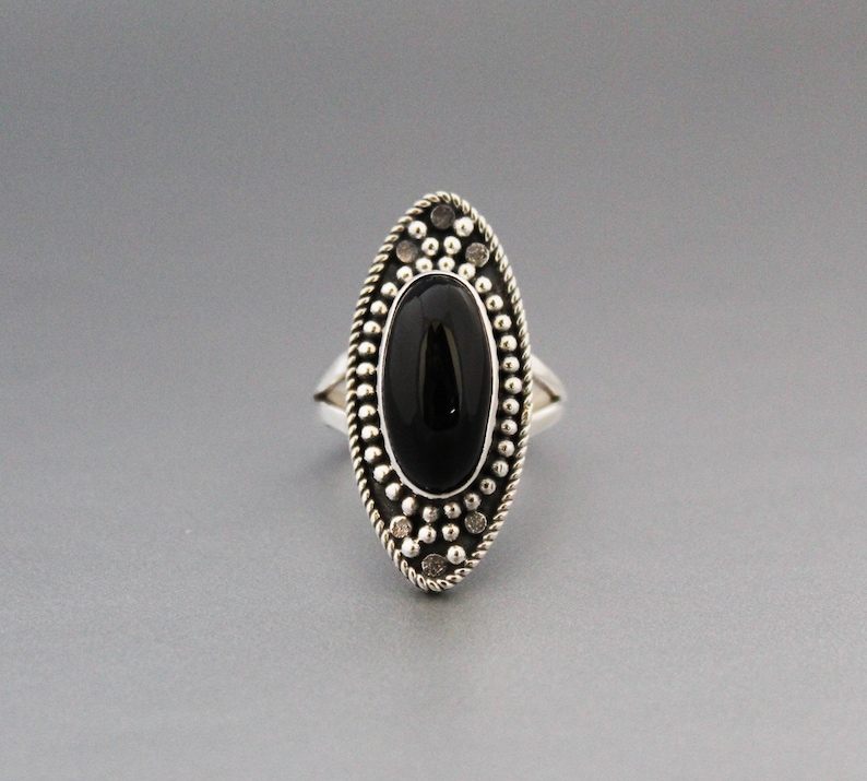 black statement ring gemstone ring Boho Ring Sterling Silver silver onyx jewelry Large Ring Black Onyx Ring