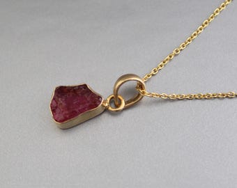 Raw Pink Tourmaline Necklace, Sterling Silver Pink Tourmaline Necklace, Handmade Pink Tourmaline Necklace for Women, Gift for Her