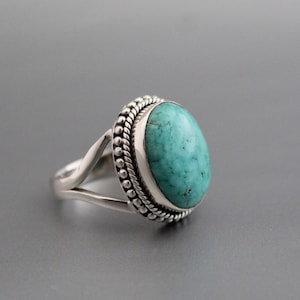 Turquoise ring, sterlingzilveren ring, geboortesteen december, ovale statementring, handgemaakte sieraden voor vrouwen, cadeau voor moeder