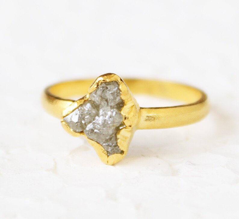 Raw Diamond ring Raw gemstone engagement ring 14k gold Etsy
