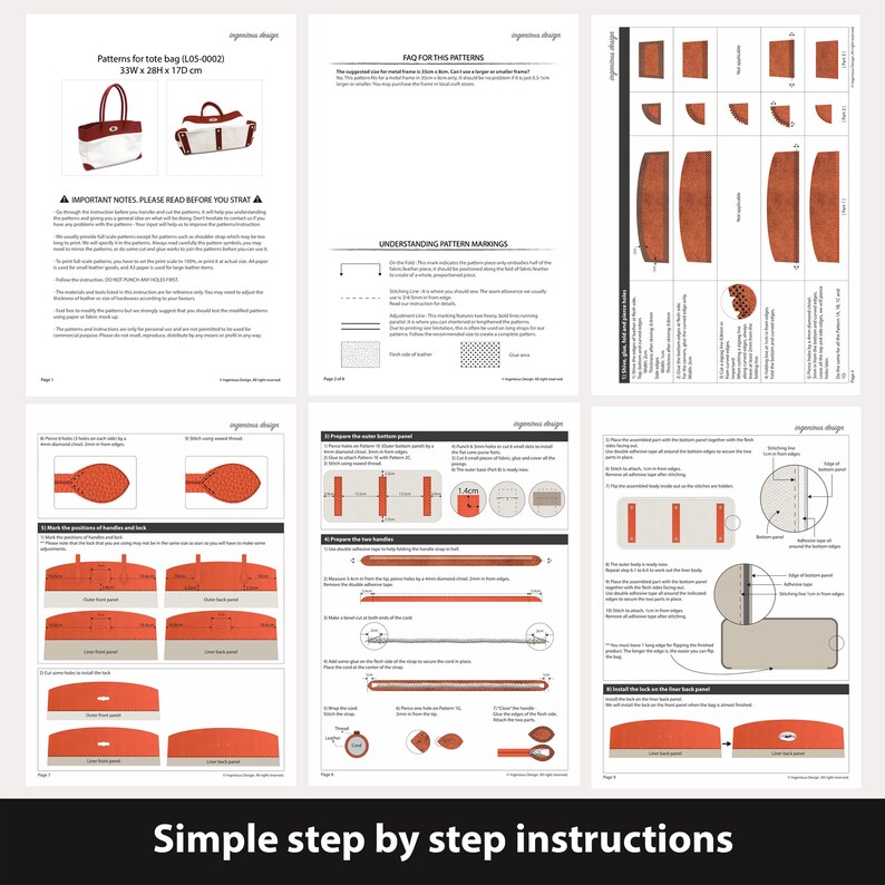 PDF Patterns for Leather & Canvas Tote Bag Instant Download PDF With Instructions Etsy
