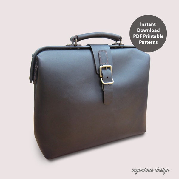 Leather doctor bag for men PDF patterns / leather patterns / DIY leather bag patterns (Frame size 35 x 8cm)