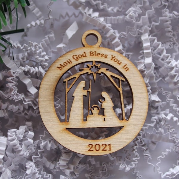 God Bless you in the new year, Nativity Scene ornament, Jesus birth ornament, Jesus best gift ever, Nativity, Nativity ornament