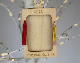 Personalized School Photo Ornament, Baltic Birch Wood, Custom Grade