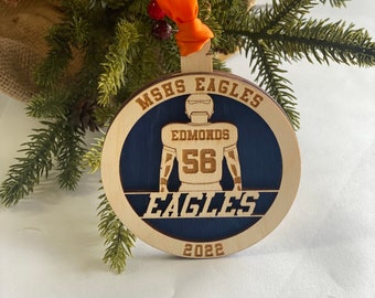 Personalized Football Ornament, High School Senior Gift, Baltic Birch
