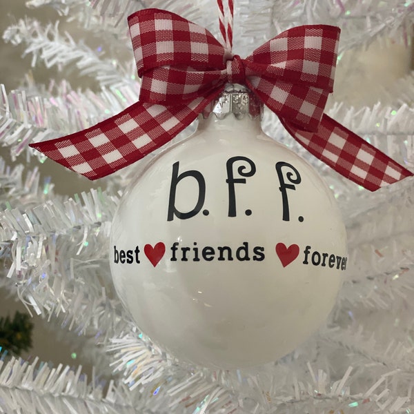BFF personalized Christmas tree ornament, best friends forever glass ornament, personalized friends stocking stuffer