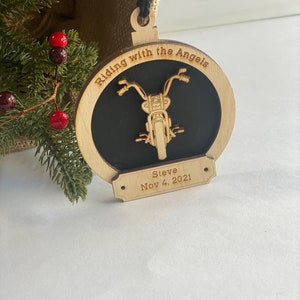 Motorcycle personalized memorial ornament, sympathy gift for the loss of a Biker, Laser engraved Motorcycle memorial