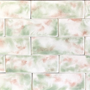 Handmade Victorian Fireplace Tiles in Salmon, Green & White Mottle Gloss Crackle