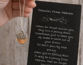 Pennies from Heaven Necklace • Memorial initial necklace • In memory necklace • Initial Necklace • Penny from Heaven Memorial gift • Stamped