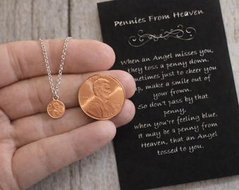 Memorial jewelry, Miniature penny from Heaven necklace, Memorial gift, Signs from Heaven, Sympathy gift, In memory of loved one necklace