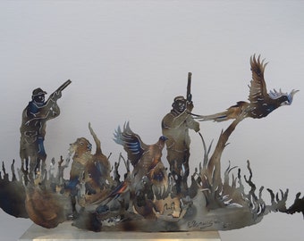 Bird hunting metal Sculpture