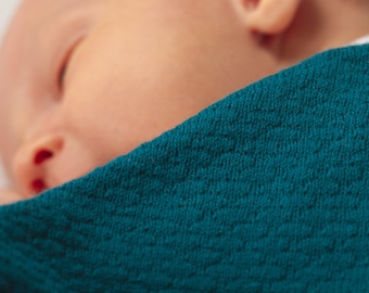 The Tuck ~ Teal Knit baby blanket ~ Cotton and Cashmere ~ Swaddling Blanket