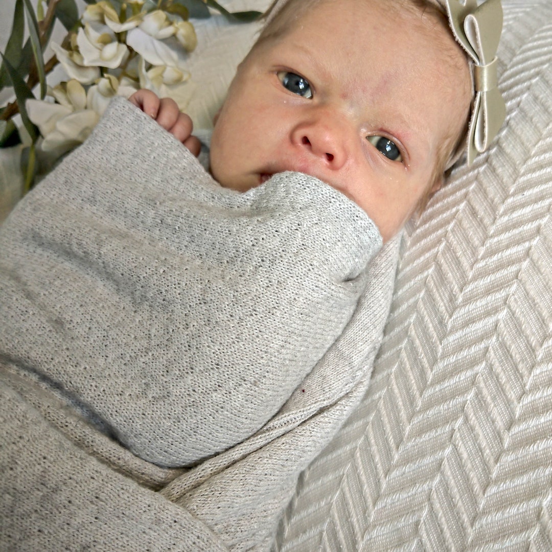 The Tuck Light Gray Knit Baby Blanket Cotton and Cashmere Swaddling