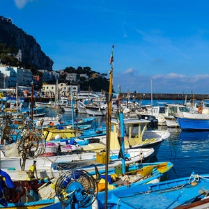 Marina Grande Capri in Italy photo color wall art Mount Solaro photography Boats Mediterranean
