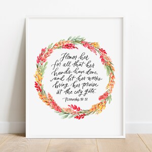 Proverbs 31 Print, Mother&#39;s Day Gift, Proverbs 31 Wall Art, Watercolor Floral Scripture, Gift for Mom