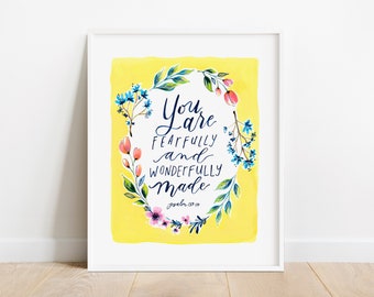Psalm 139 Watercolor  Floral Print: Baby Girl Nursery Wall Art