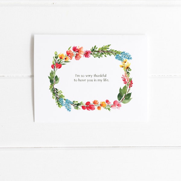 Thankful for You Greeting Card, Thank You Card for Friend, Watercolor Floral Thank You, Thank You Card Set